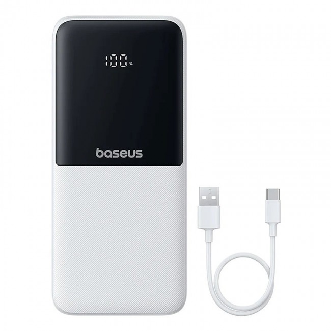Baseus Lipow Power Bank 10000mAh 22.5W with Two Built-in Cables (with Baseus Simple USB-A - USB-C 3A 20cm Cable) - White