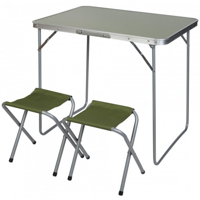 Enero folding camping hiking table 80 x 60 x 70 cm + two chairs green Enero folding camping hiking table 80 x 60 x 70 cm + two chairs green