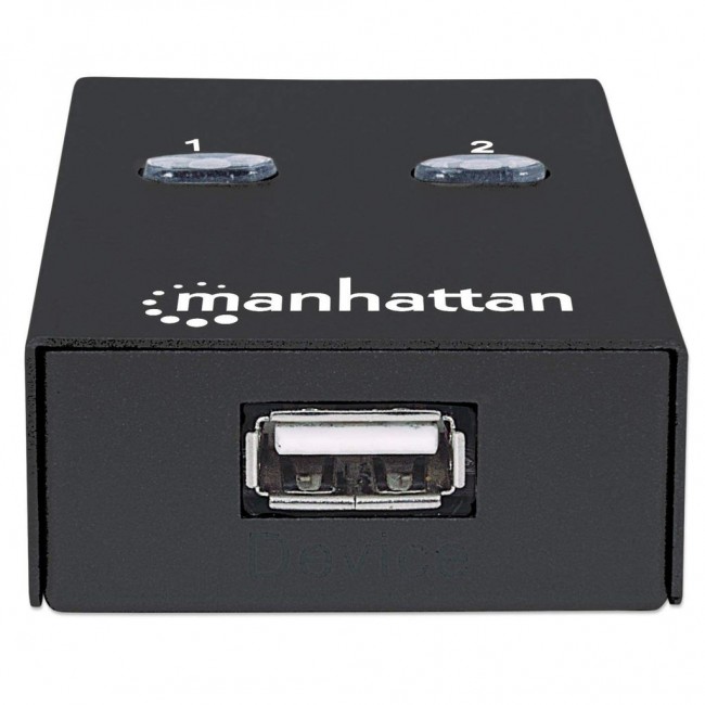 Manhattan USB-A Automatic Sharing Switch, 2x USB-B Ports, 480 Mbps (USB 2.0), Dual Control (Auto-Sensing or Manual), Bus Powered, Hi-Speed USB, inc 1x 1.5m USB-A to USB-B cable, Black, Three Year Warranty Manhattan USB-A Automatic Sharing Switch, 2x USB-B Ports, 480 Mbps (USB 2.0), Dual Control (Auto-Sensing or Manual), Bus Powered, Hi-Speed USB, inc 1x 1.5m USB-A to USB-B cable, Black, Three Year Warranty