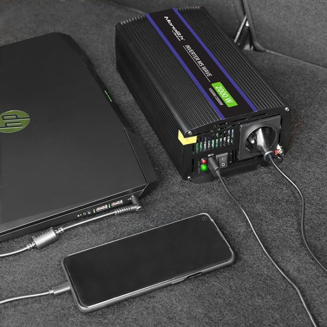 Qoltec Monolith 2000 MS Wave Voltage Converter | 12V to 230V | 1000/2000W | USB Qoltec Monolith 2000 MS Wave Voltage Converter | 12V to 230V | 1000/2000W | USB
