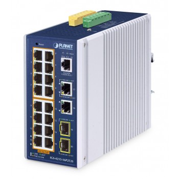 PLANET IP30 Industrial L2/L4 16-Port Managed L2/L4 Gigabit Ethernet (10/100/1000) Power over Ethernet (PoE) Aluminium, Blue