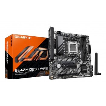 GIGABYTE B840M DS3H WIFI6 Motherboard - AMD Ryzen 9000 CPUs, 8+2+2 Phases VRM, up to 8200MHz DDR5, 2xPCIe 4.0 M.2, Wi-Fi 6, 2.5GbE LAN, USB 3.2 Gen 1