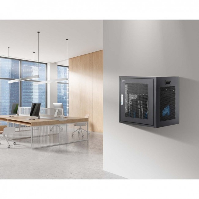 Manhattan Laptop Charging Cabinet Desktop via AC Adapter (EU) 10-bay, Install device's AC Adapter (power cables) into unit, Suitable for ALL laptops (to 16