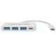 Manhattan USB-C Dock/Hub, Ports (x4): USB-A (x3) and USB-C, 5 Gbps (USB 3.2 Gen1 aka USB 3.0), With Power Delivery (60W) to USB-C Port (Note additional USB-C wall charger and USB-C cable needed), SuperSpeed USB, White, Three Year Warranty, Blister Manhattan USB-C Dock/Hub, Ports (x4): USB-A (x3) and USB-C, 5 Gbps (USB 3.2 Gen1 aka USB 3.0), With Power Delivery (60W) to USB-C Port (Note additional USB-C wall charger and USB-C cable needed), SuperSpeed USB, White, Three Year Warranty, Blister