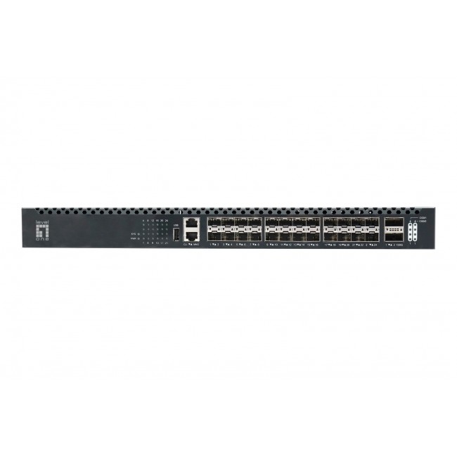 LevelOne 26-Port L3 Managed TOR Fiber Switch, 24x 1/10GbE SFP+, 2x 40/100GbE QSFP28, Hot-Swap Redundant Power Supply