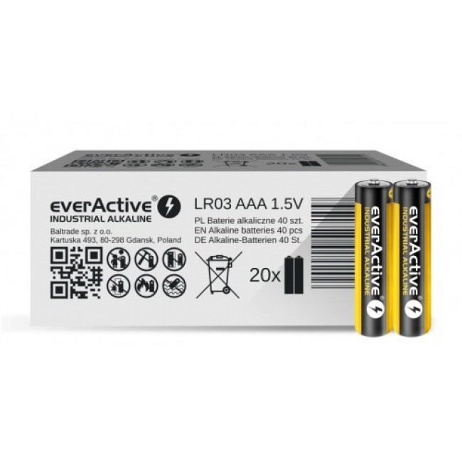 Alkaline batteries everActive Industrial Alkaline LR03 AAA - carton box - 40 pieces