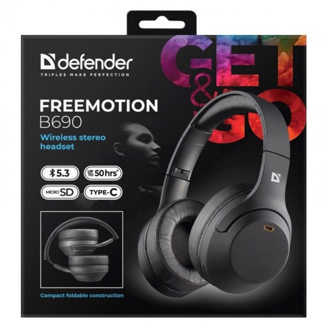 HEADPHONES DEFENDER BLUETOOTH FREEMOTION B690 BLACK HEADPHONES DEFENDER BLUETOOTH FREEMOTION B690 BLACK