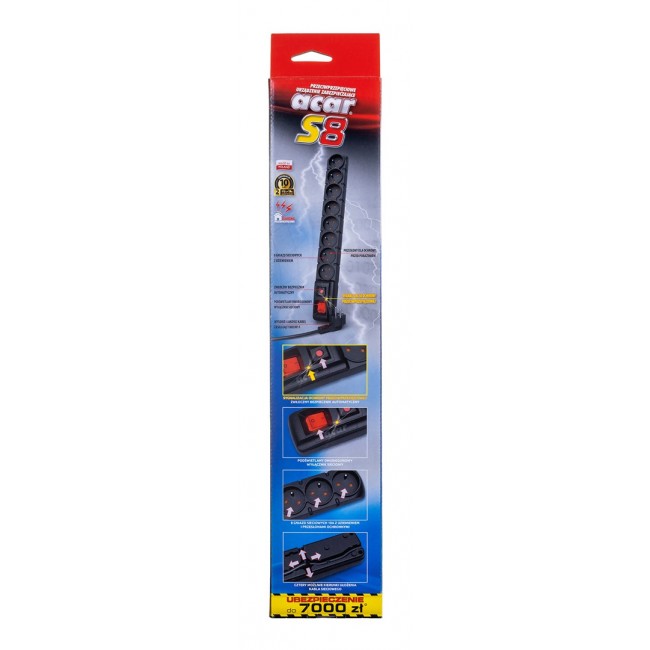 ACAR S8 power extension 1.5 m 8 AC outlet(s) Indoor Black