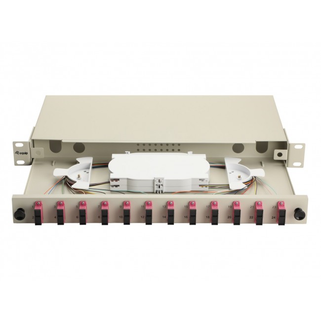 Equip 12-Port Fiber Optic Splice Box, SC Duplex, OM4, 1U, Equipped, Grey
