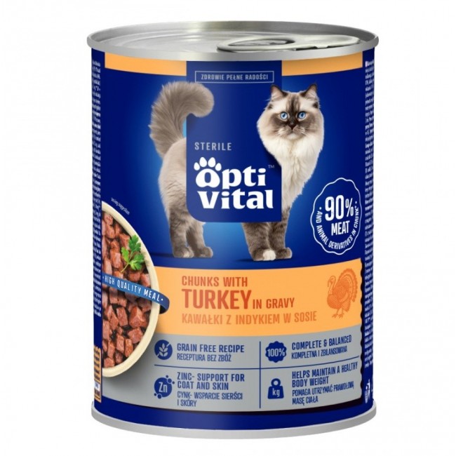 OPTIVITAL Sterile Chunks with turkey in gravy - wet cat food - 415g