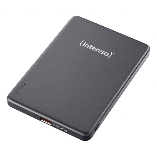 Intenso MW5000 Magnetic Power Bank 5000 mAh MagSafe Compatible, 15W Wireless Charging, 20W USB-C PD, Slim & Compact Tested in Germany Gray