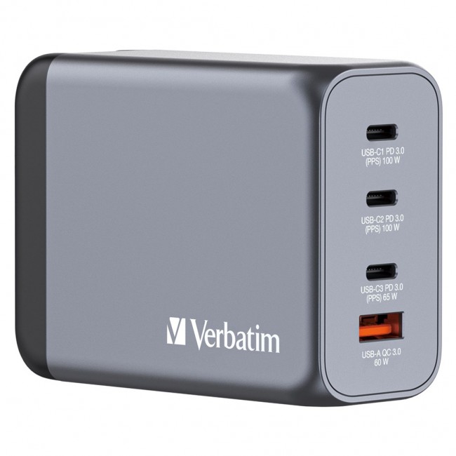 Verbatim GNC-200 GaN Charger 200W with 2 x USB-C PD 100W / 1 x USB-C PD 65W / 1 x USB QC 3.0 (EU/UK/US) Verbatim GNC-200 GaN Charger 200W with 2 x USB-C PD 100W / 1 x USB-C PD 65W / 1 x USB QC 3.0 (EU/UK/US)
