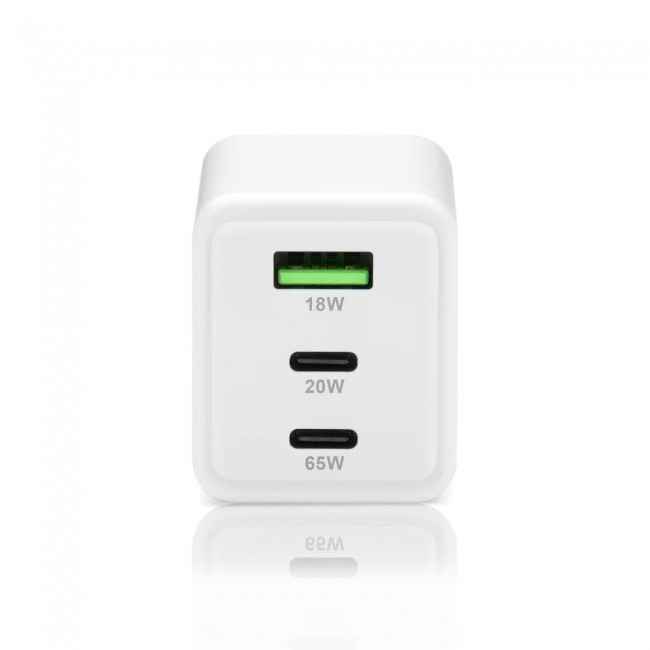 Charger GaN 1 x USB, 2 x USB-C Quick Charge 4+ 65W white Charger GaN 1 x USB, 2 x USB-C Quick Charge 4+ 65W white