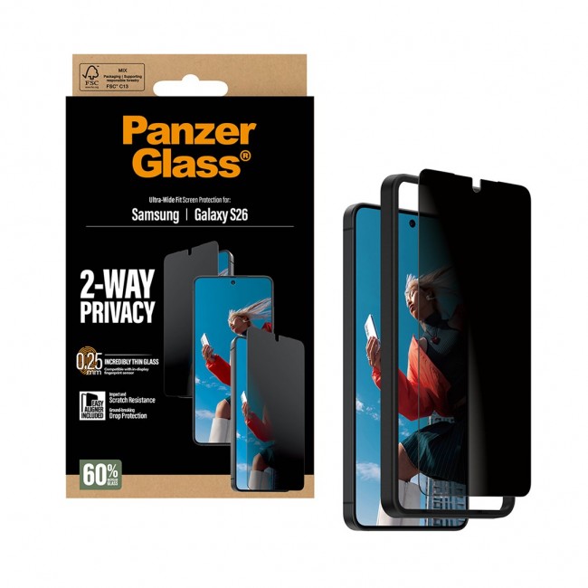 PanzerGlass 2-Way Privacy Screen Protector Samsung Galaxy S26 | Ultra-Wide Fit w. EasyAligner Clear screen protector 1 pc(s)