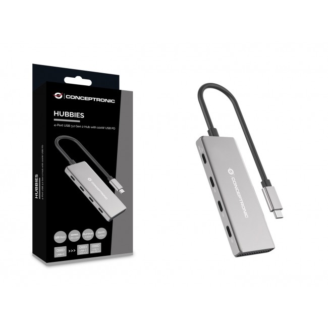 Conceptronic HUBBIES16G interface hub USB 3.2 Gen 2 (3.1 Gen 2) Type-C 10000 Mbit/s Grey