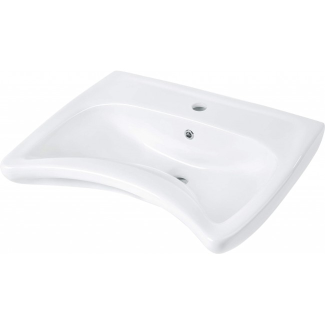 Wall-mounted ceramic sink with faucet space Wall-mounted ceramic sink with faucet space