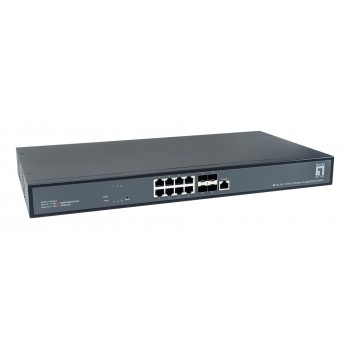 LevelOne 12-Port L3 Managed 10-Gigabit Switch, 8 x 1G/2.5G/5G/10G RJ45, 4 x 1G/2.5G/10G SFP+ Uplinks, 240Gbps Non-Blocking Fabric, 19-Inch Rackmount