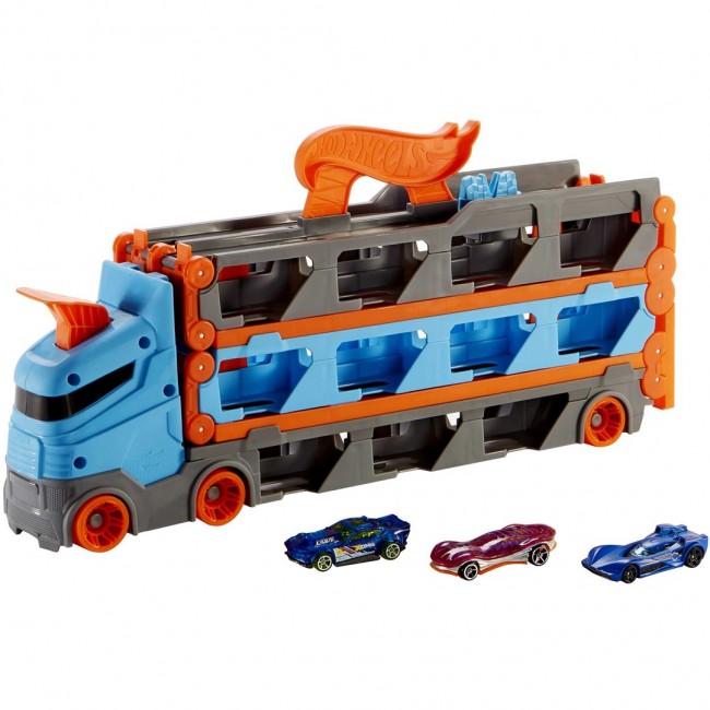 Hot Wheels City Speedway Hauler Carrier with 3 Toy Cars Hot Wheels City Speedway Hauler Carrier with 3 Toy Cars
