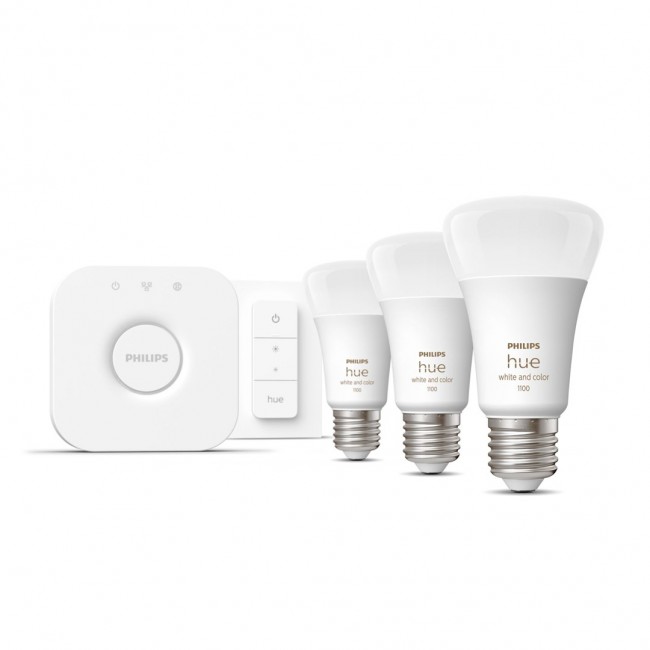 Philips Hue White and colour ambience Starter kit: 3 E27 smart bulbs (1100) + dimmer switch Philips Hue White and colour ambience Starter kit: 3 E27 smart bulbs (1100) + dimmer switch