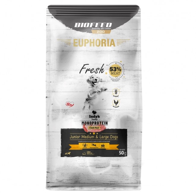 EUPHORIA Fresh Junior Monoprotein Turkey M/L - dry dog food - 50g