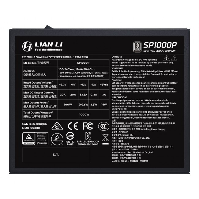 Lian Li SP1000P power supply unit 1000 W 24-pin ATX SFX Black