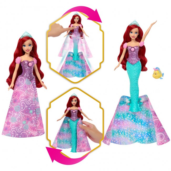 Disney Princess Ariel Human to Mermaid Transforming Fashion Doll with Flounder & 2 Accessories