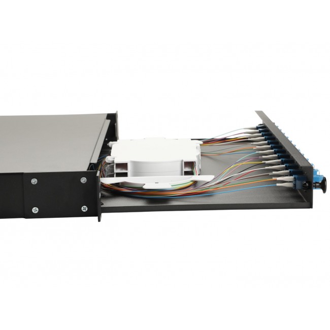 Equip 12-Port Fiber Optic Splice Box, LC Duplex, OS2, 1U, Equipped, Black