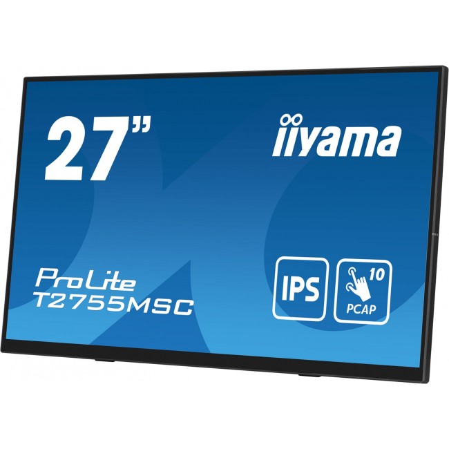 iiyama ProLite 27 Optical Bonded PCAP 10pt touchscreen monitor with IPS panel technology, edge-to-edge glass design, anti-fingerprint coating and a flexible stand