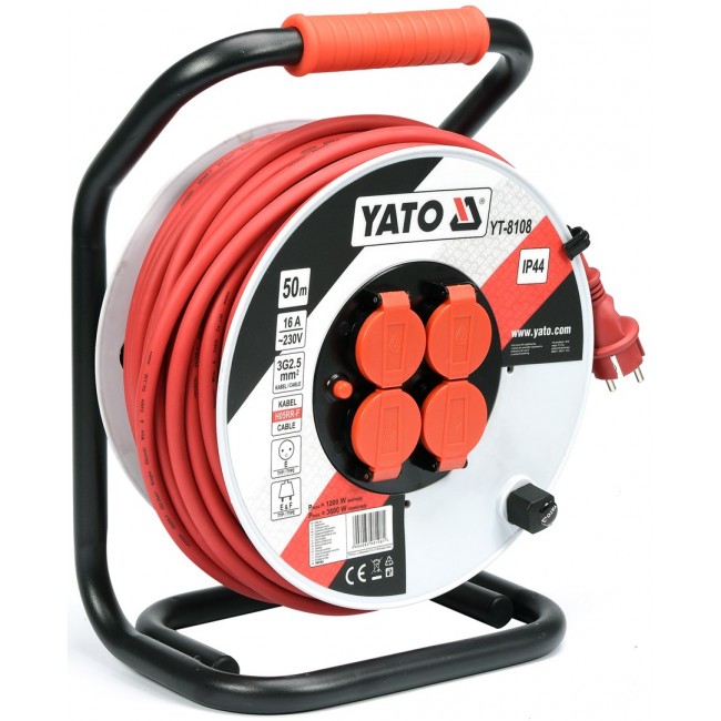 Yato YT-8108 power extension 50 m 4 AC outlet(s) Indoor/outdoor Black, Red, White