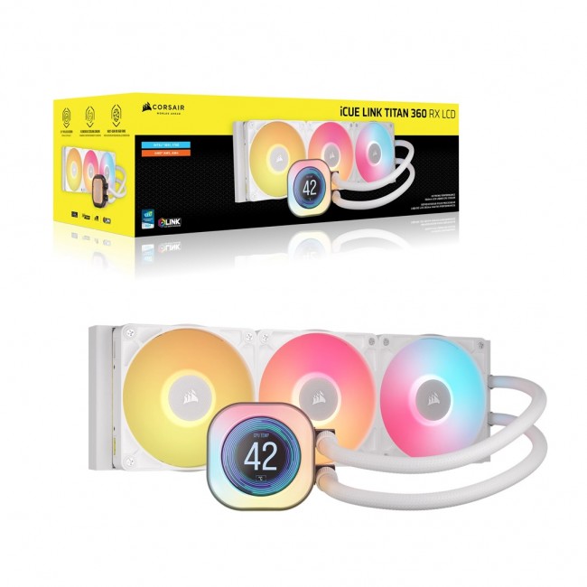 Corsair iCUE LINK TITAN 360 RX LCD Processor All-in-one liquid cooler 12 cm White 1 pc(s) Corsair iCUE LINK TITAN 360 RX LCD Processor All-in-one liquid cooler 12 cm White 1 pc(s)