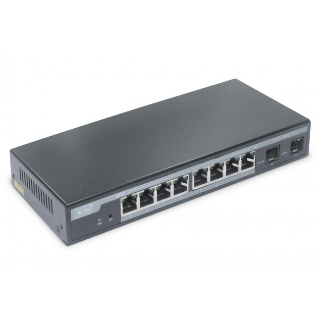 Digitus 8-Port Gigabit PoE Networkswitch, Desktop, L2 managed, 2 Uplinkports, SFP, 86 W, af/at