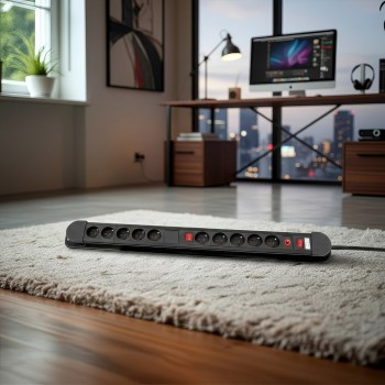 Maclean power strip, 10 outlet extension cord, 2 switches, protection and overload indication, 3680W, MCE10