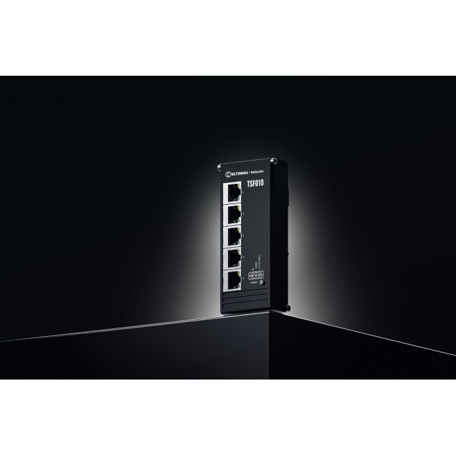 Teltonika NETWORKS TSF010 Flat Ethernet Switch Unmanaged Fast Ethernet (10/100) DIN rail Black