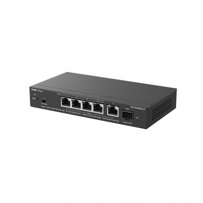 Ruijie Networks RG-ES206MG-P network switch Managed L2 2.5G Ethernet (100/1000/2500) Power over Ethernet (PoE) Desktop/Wall-Mounting Black