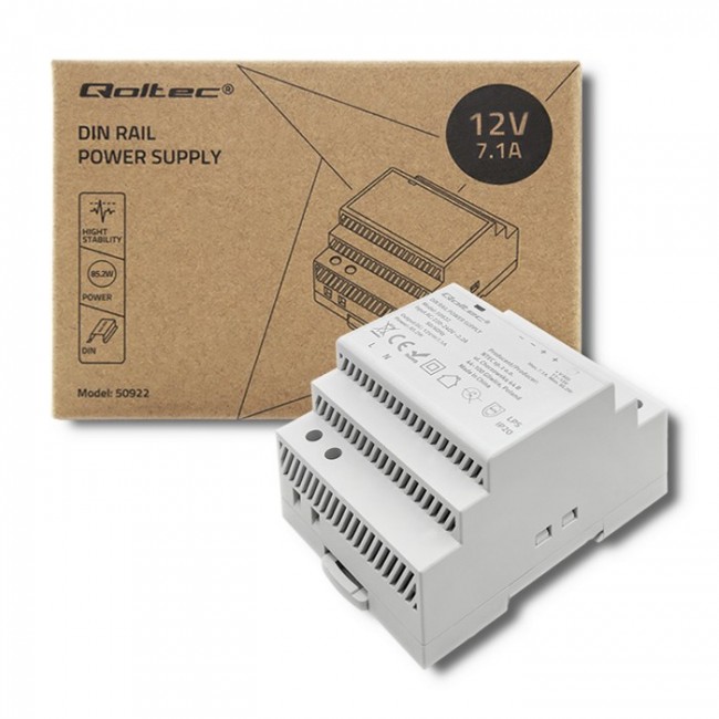 Qoltec Din Rail Power Supply | 85.2W | 12V | 7.1A | Grey Qoltec Din Rail Power Supply | 85.2W | 12V | 7.1A | Grey