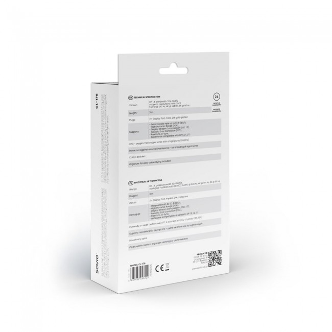 SAVIO DISPLAYPORT (M) - DISPLAYPORT (M) CABLE, V1.4, 3 m, CL-176 SAVIO DISPLAYPORT (M) - DISPLAYPORT (M) CABLE, V1.4, 3 m, CL-176
