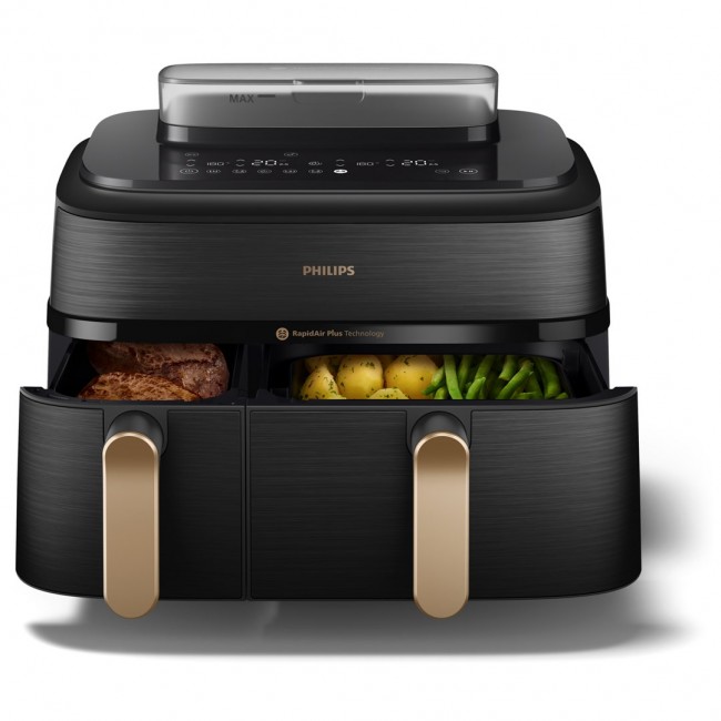 Philips 5000 series NA552/00 fryer Double 9 L Stand-alone 2750 W Hot air fryer Black, Gold