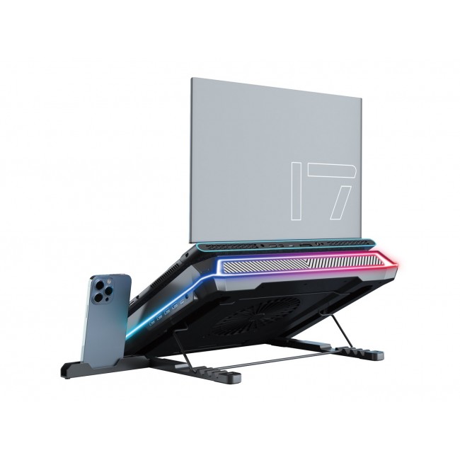 Conceptronic THYIA03B Turbofan Gaming Laptop Cooling Pad with USB Hub, RGB, Sealed Foam, Mobile Holder