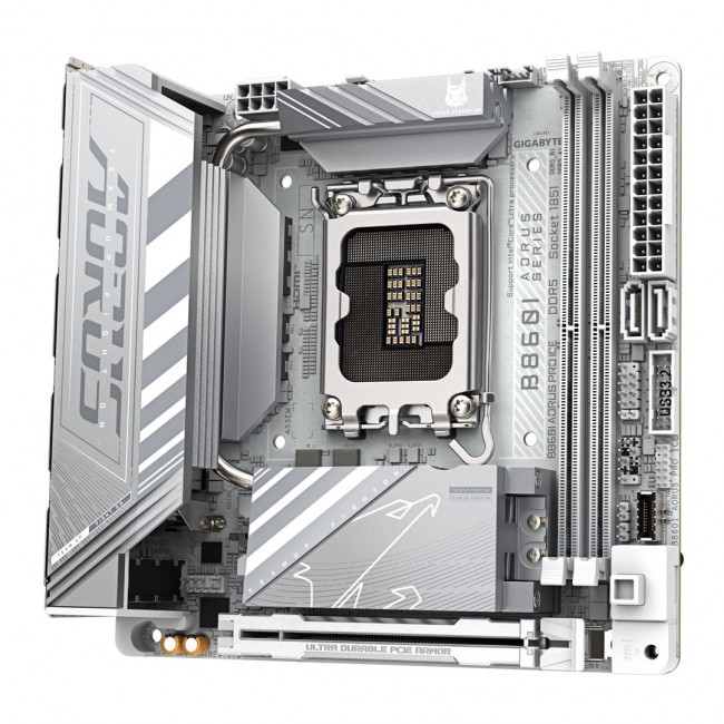 GIGABYTE B860I AORUS PRO ICE Motherboard - Intel Core Ultra Series CPUs, 8+1+2+1 Phases VRM, up to 9200MHz DDR5, 1xPCIe 5.0 + 1xPCIe 4.0 M.2, 2.5GbE LAN, WIFI 7, Thunderbolt 4 GIGABYTE B860I AORUS PRO ICE Motherboard - Intel Core Ultra Series CPUs, 8+1+2+1 Phases VRM, up to 9200MHz DDR5, 1xPCIe 5.0 + 1xPCIe 4.0 M.2, 2.5GbE LAN, WIFI 7, Thunderbolt 4