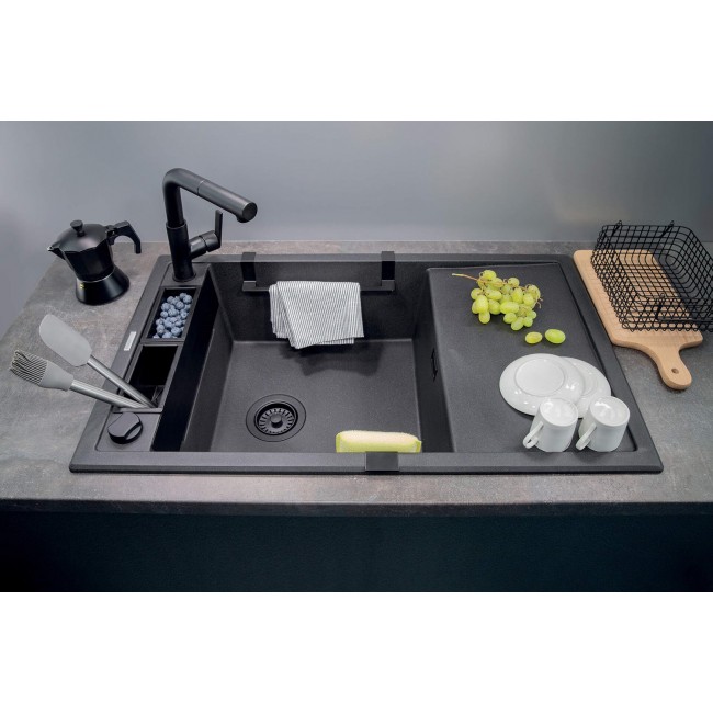 1-BOWL MAGNETIC GRANITE SINK WITH DRAINER DEANTE GRAPHITE METALLIC MAGNETIC