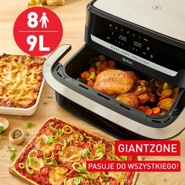 Tefal Dual Easy Fry Flex EY9228 9 L Stand-alone 2700 W Hot air fryer Black, Stainless steel