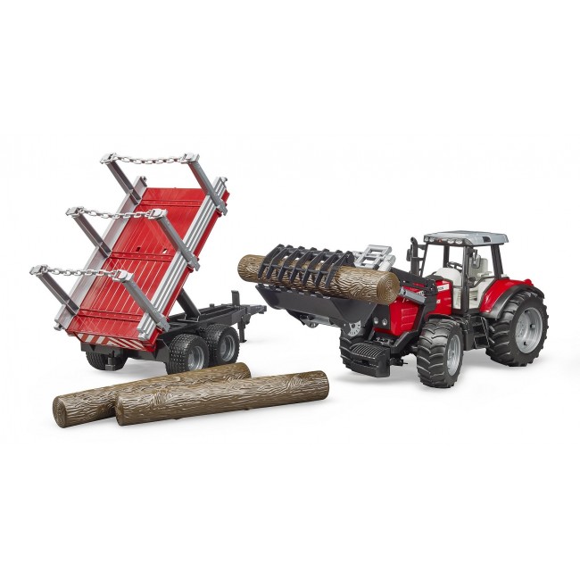 BRUDER Massey Ferguson + Frontloader and timber trailer