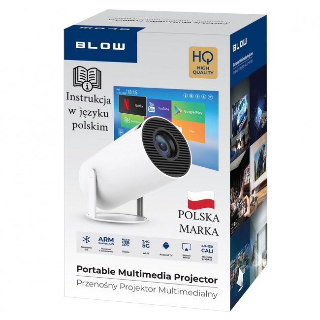 BLOW AndroidTV HD Cinema WHITE Portable Projector