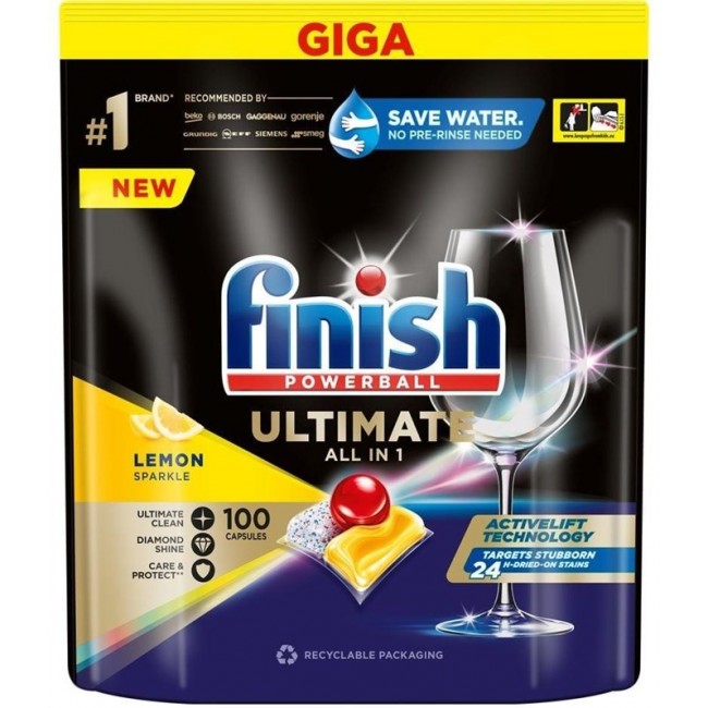 Finish Tabletki do zmywarki Powerball Ultimate Deep Clean and Shine Lemon 100 sztuk Finish Tabletki do zmywarki Powerball Ultimate Deep Clean and Shine Lemon 100 sztuk