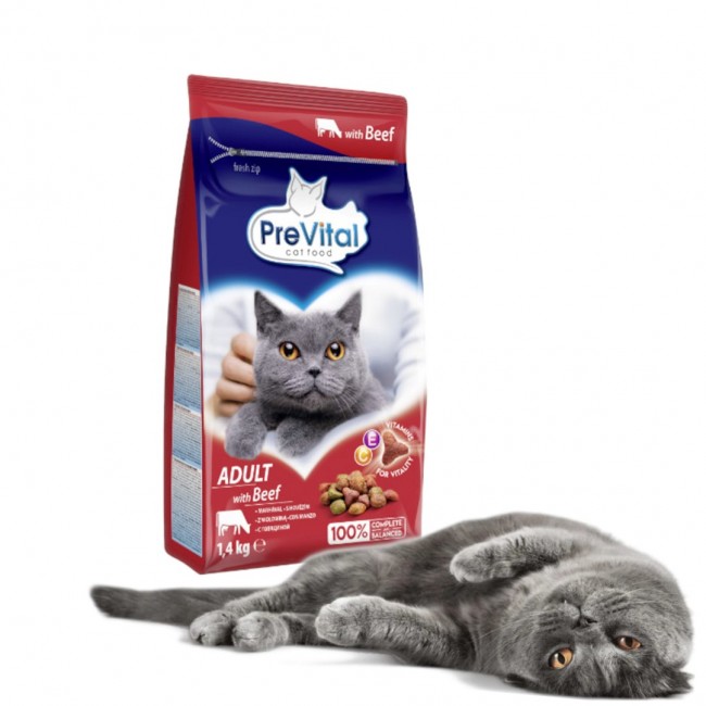 PREVITAL Cat Food Adult with Beef - Dry Cat Food - 1.4 kg PREVITAL Cat Food Adult with Beef - Dry Cat Food - 1.4 kg