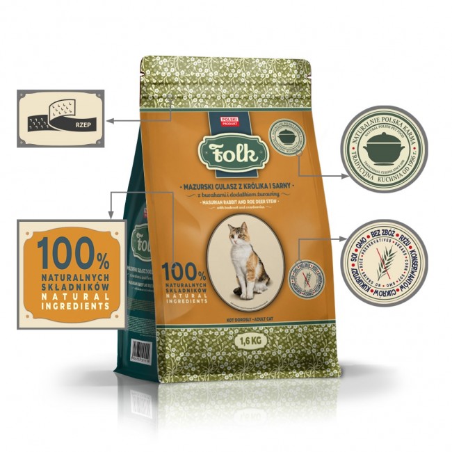 FOLK Masurian-style rabbit and roe deer stew with beets and cranberries - dry cat food - 1,6kg