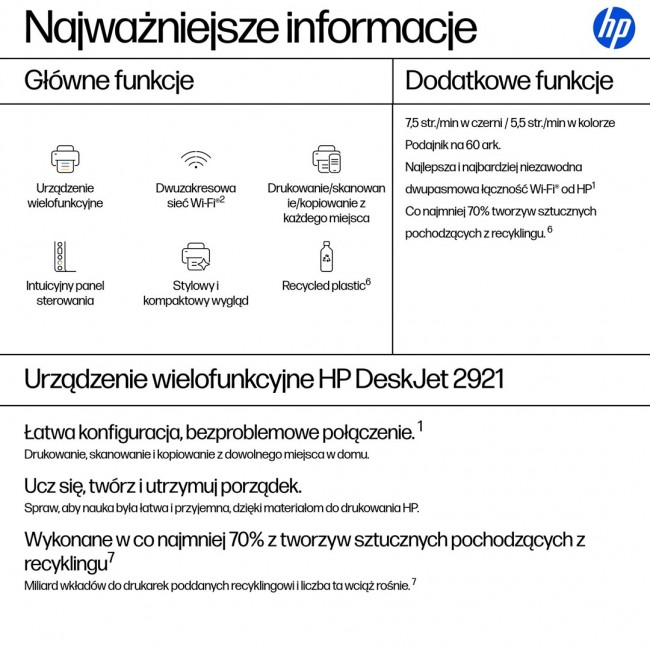 HP DeskJet 2921 Wireless All-in-One Color Printer