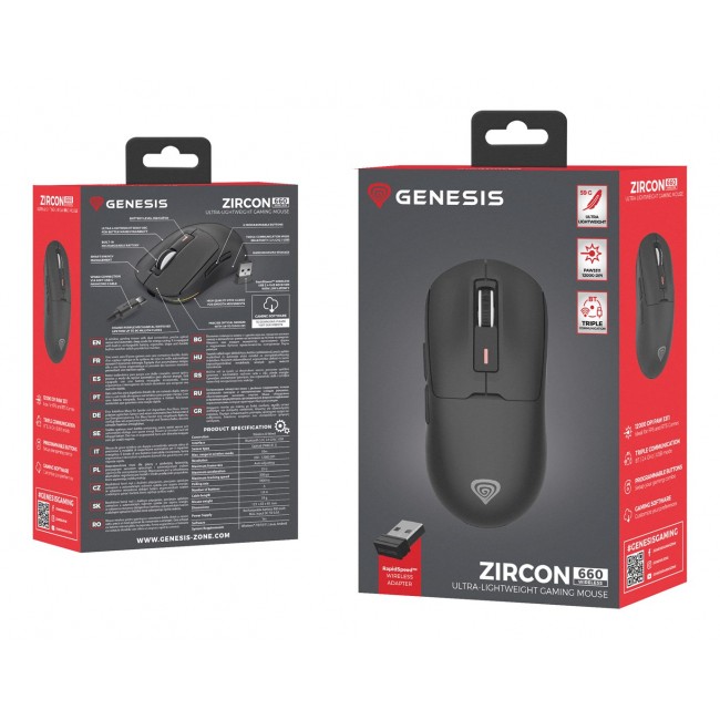 GENESIS Zircon 660 mouse Gaming Right-hand RF Wireless + Bluetooth + USB Type-A Optical 12000 DPI