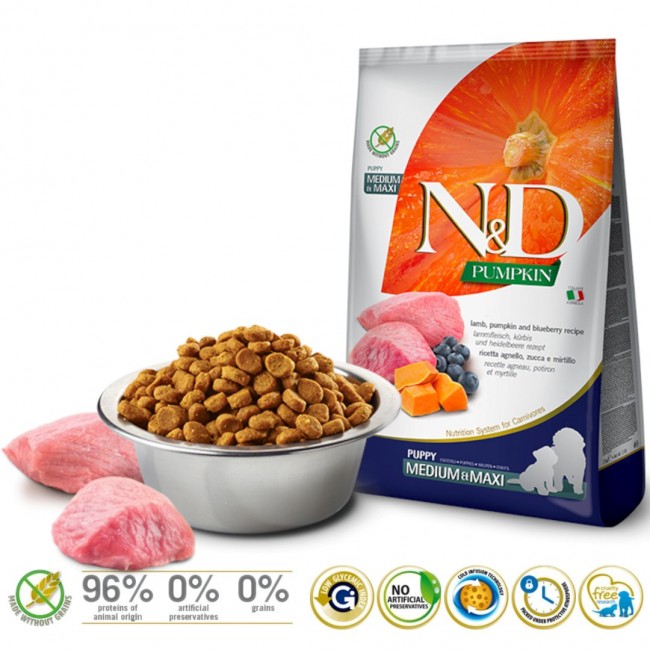 FARMINA N&D GF PUMPKIN DOG LAMB&BLUEBERRY PUPPY MEDIUM/MAXI 12kg FARMINA N&D GF PUMPKIN DOG LAMB&BLUEBERRY PUPPY MEDIUM/MAXI 12kg