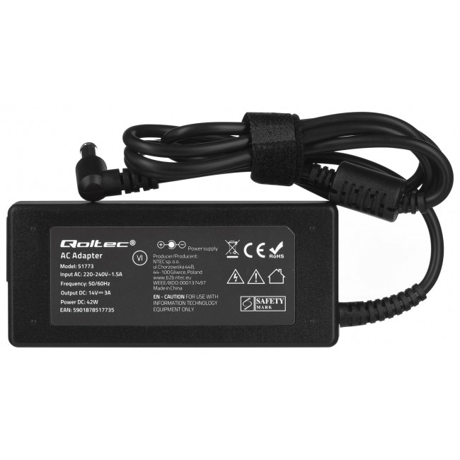 Qoltec 51773 Power adapter for Samsung monitor 42W | 3A | 14V | 6.5 * 4.4 + power cable